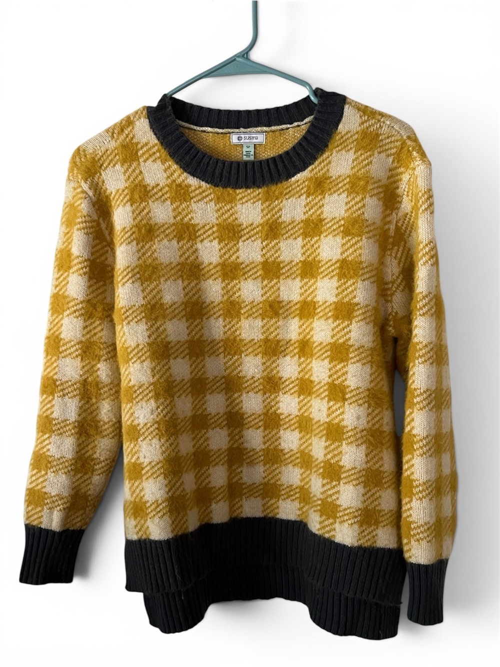 Susina SzSP Plaid Knit Crewneck Sweater - Mustard, Navy, Cream